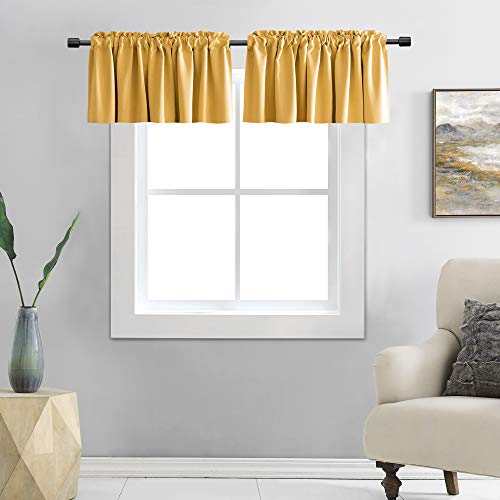 DONREN Gold Yellow Curtain Valances for Living Room - Blackout Rod Pocket Valances for Small Window (42 by 18 Inch,2 Panels)