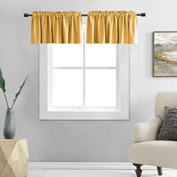 DONREN Gold Yellow Curtain Valances for Living Room - Blackout Rod Pocket Valances for Small Window (42 by 18 Inch,2 Panels)
