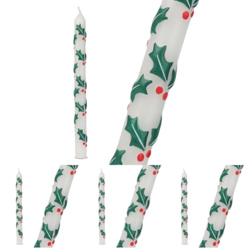 Talking Tables 1 x Hand Painted 3D Holly Dinner Candle 28cm Candlestick Christmas Decoration Unscented 6 Hours Burn Time Eco-Friendly Table D??cor White Red Green Novelty Candles Stocking Filler