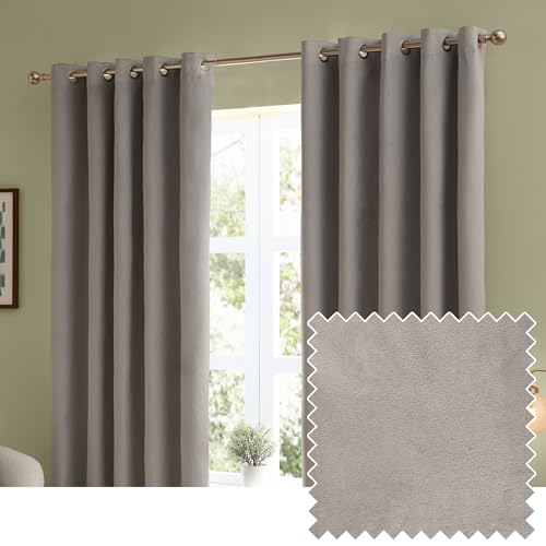 furn. The Ultimate Velvet Blackout Eyelet Curtain Pair – Soft Stylish Light Blocking Thermal Matte Velvet Drapes (Silver - 229x183cm)