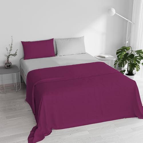Italian Bed Linen King Size Duvet Cover Set, 250 x 200 cm 250 x 200 cm Fuchsia/Grey