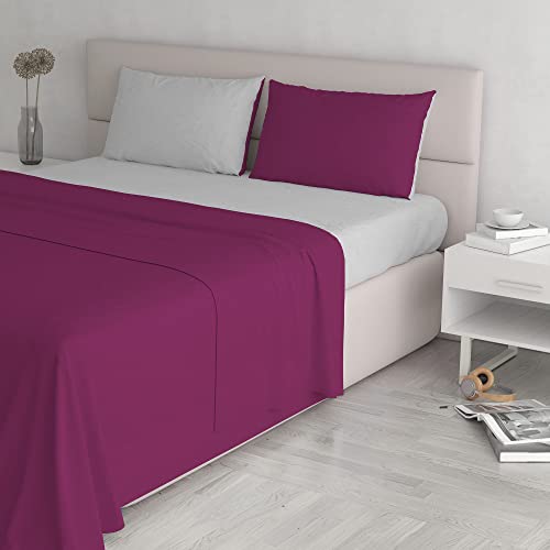 Italian Bed Linen King Size Duvet Cover Set, 250 x 200 cm 250 x 200 cm Fuchsia/Grey