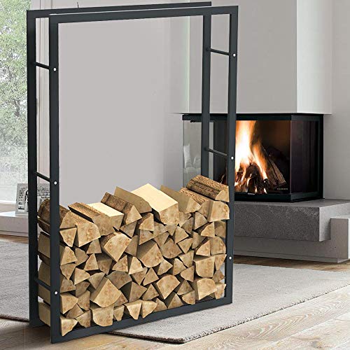 BAKAJI Vertical Wood Rack Shelf Holder Rectangular Metal Wood Door Outdoor Wood House Garden Fireplace Fireplace Stove Modern Design (150 x 25 x 100 cm)