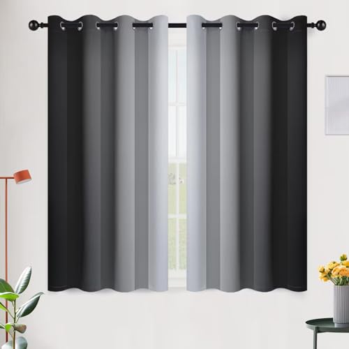 "SimpleHome Ombre Blackout Curtains Gradient Black to Grey White Light Blocking Thermal Insulated Eyelet Curtains for Bedroom Living Room 2 Panels 51"" x 45"" Drop"