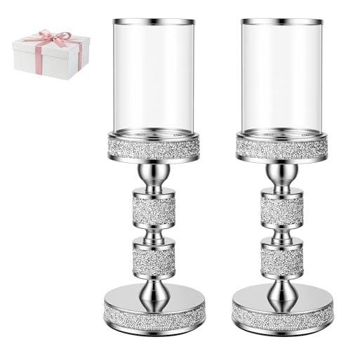 "Dounx Hurricane Candle Holder, 13.5"" Tall Candle Stand, Metal Pillar Holder - Crystal Candle Holders for Table Centerpieces, Home Decor, Wedding, Dining Table"