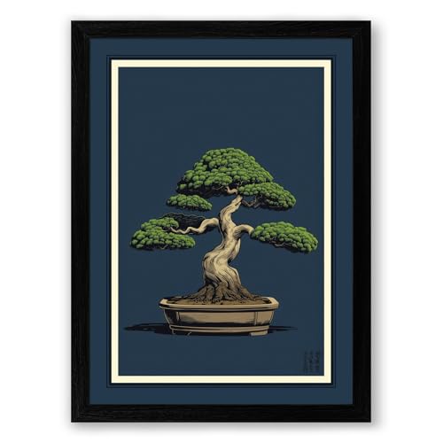 Bonsai in Balance Japandi Framed Wall Art Print A2 (59.4×42cm) Black, Wall Decor for Living Room, Bedroom, Office & Home, Ready to Hang, Art Gift