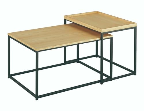 Aspect Novani Set of 2 Coffee Nesting Table, Oak/Black, L 75x55x42.5 S 60x40x50.5(H) cm