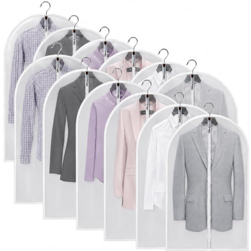 MsKitchen Clear Garment Bags Hanging Clothes Bags (Set of 12) for Closet Storage Plastic Bag with Zipper for Suit Dress Coat Travel Laundry Wardrobe Closet Garment Dust Cover Bags 24'' x 40'' 12 Pack