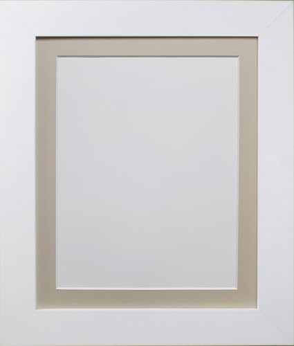 "FRAMES BY POST Metro White Picture Photo Frame with Light Grey Mount 16"" x 12"" For Pic Size 12"" x 10"""