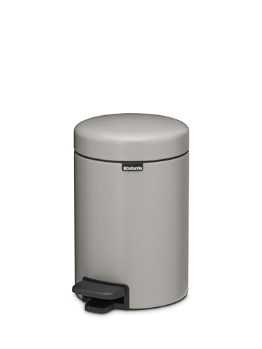 Brabantia NewIcon Pedal Bin 3L - Small Waste Bin for Bathroom or Toilet - Soft Closing Lid - Light Pedal Operation - with Removable Inner Bucket - Non-Slip Base - Soft Grey - 17 x 24 x 26 cm