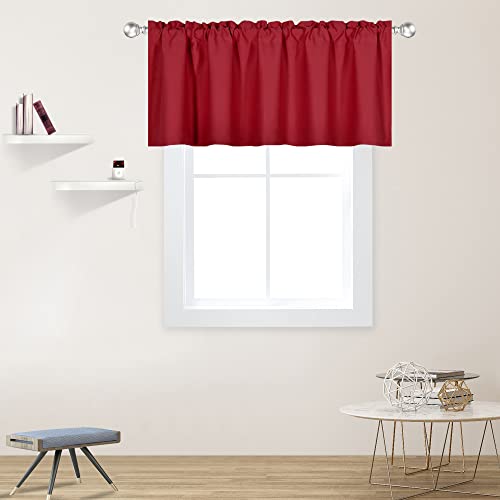 DECOVSUN Red Valance for Windows 52x18 Inch Solid Thermal Insulated Blackout Rod Pocket Kitchen Short Curtain Toppers Valance for Bathroom Living Room 1 Panel