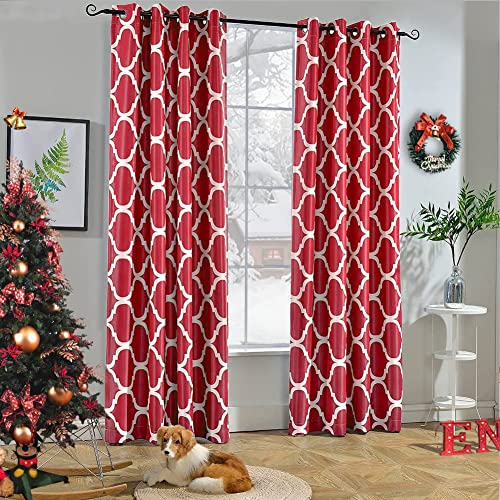 Melodieux Christmas Curtain Moroccan Fashion Room Darkening Blackout Grommet Curtain for Bedroom Kitchen Small Windows, 52 by 45 Inch, Red (1 Panel)