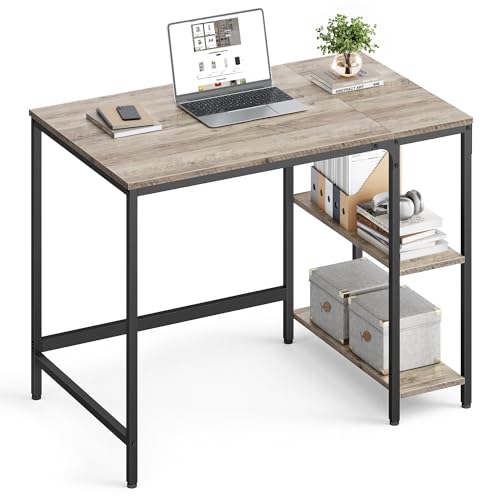 VASAGLE Computer Desk, Office Desk, 100 x 50 x 76 cm, Industrial Style, for Study, Bedroom, Living Room, Heather Greige and Ink Black LWD046B02