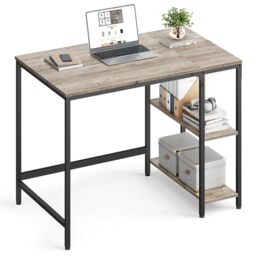 VASAGLE Computer Desk, Office Desk, 100 x 50 x 76 cm, Industrial Style, for Study, Bedroom, Living Room, Heather Greige and Ink Black LWD046B02