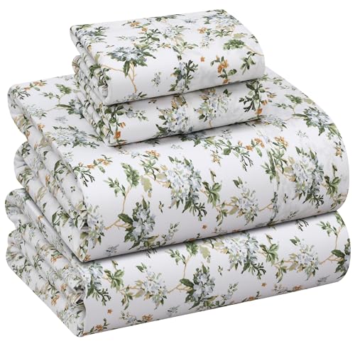 "RUVANTI 100% Cotton California King Sheet Sets, 4 Pieces, Soft & Breathable Percale Weave Bedding, Deep Pocket 14"", Hotel Standard, Crisp Cool Feel & Durable, Perfect Floral Sheets, Heritage"