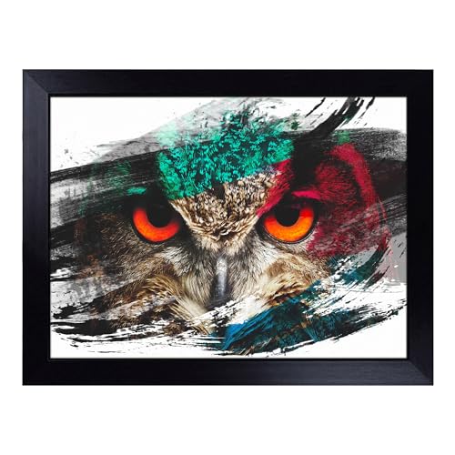 Lap Tray with Bean Bag Cushion, Owl Bird - Handmade in the UK, Raised Wooden Edge, Padded Cushion, Heat-Resistant Wipe-Clean Surface, for Meals, Laptops and Crafts