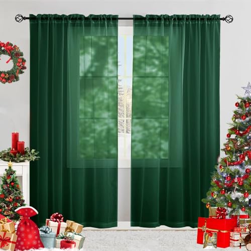 "Karseteli Semi Voile Sheer Curtains 84 Inches Long 2 Panels Rod Pocket Window Treatment for Living Room Bedroom Dining Room(Foliage Green 60"" W x 84"" L)"
