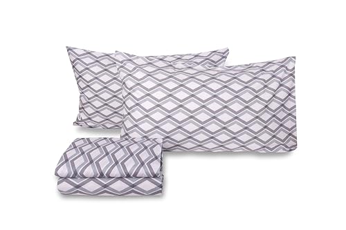zer0bed Double Bed Sheet Set in Geometric Pattern, Made in Italy, Top Sheet + Fitted Sheet + Pair of Pillowcases, 100% Cotton, Indigo