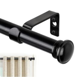 TONIAL Curtain Rod 32 to 58 Inch(2.6-4.8ft), Telescoping Splicing 3/4 Drapery Rods for Windows 20 to 53 Inch(1.7-4.4ft), Decorative Single Rod with Small Cap Finial, Black