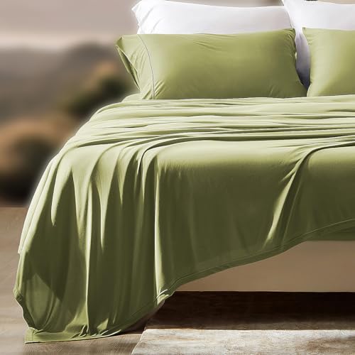 SLEEP ZONE Bedding Jersey Knit King Bed Sheets Set, 4 Pieces Bedding Bedsheet, Brush Microfiber, Soft and Breathable with Flat Sheet, Fitted Sheet, Pillow Case, Deep Pocket (Green, King)