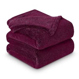 Luxurious Fleece Mink Blanket, Warm & Thermal Blankets Throws, Cuddly Throws For Sofas, Burgundy, 200X240 Cm