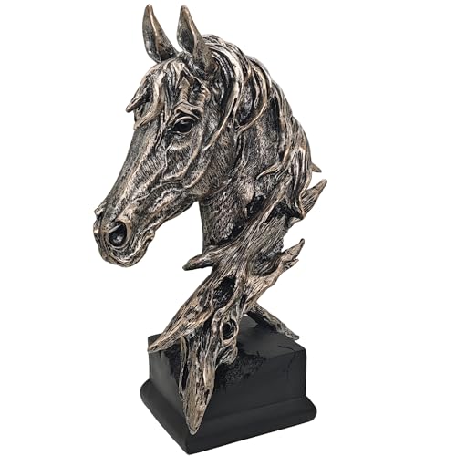 "CSjihua 16"" Animal Horses Head Bust Table Sculpture Retro Resin Home Decor Statue for Bedroom,Living Room,Dining Desk,Bookshelf,Office,Study and Coffee Tables???Black???"