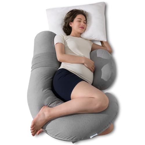 QUEEN ROSE F Shaped Pregnancy Pillow, Maternity Body Pillows for Sleeping, Cooling Silky Cover, Gray