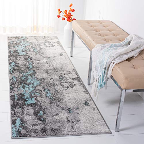 Safavieh Abstract Rug for Living Room, Dining Room, Bedroom - Adirondack Collection, Short Pile, in Turquoise and Grey, 76 X 183 cm