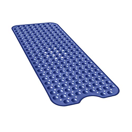 YINENN Bath Shower Protective Mat 102 x 40 cm Non-Slip with Suction Cups Extra Large Machine Washable with Drain Holes to Keep Bathtub Clean Dark Blue