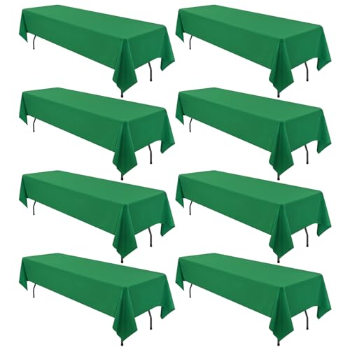 FXKS 8 Pack Rectangle Tablecloth 60 x 126 inch Green Polyester Table Cloth for 8 Feet Tables,Washable Fabric Stain and Wrinkle Resistant Table Cover Table Clothes for Wedding Parties Banquet Kitchen