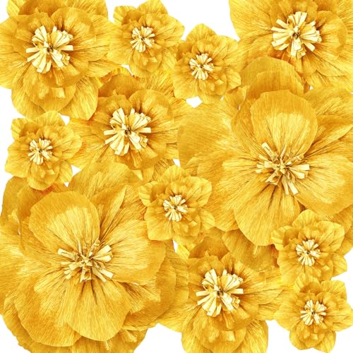 Humyoun Giant Paper Flowers Artificial Large Paper Flower Decoration for Handcrafted Wall Backdrop Christmas Mexican Wedding Graduation Bridal Shower Birth Party Supplies(Gold,12 Pcs)