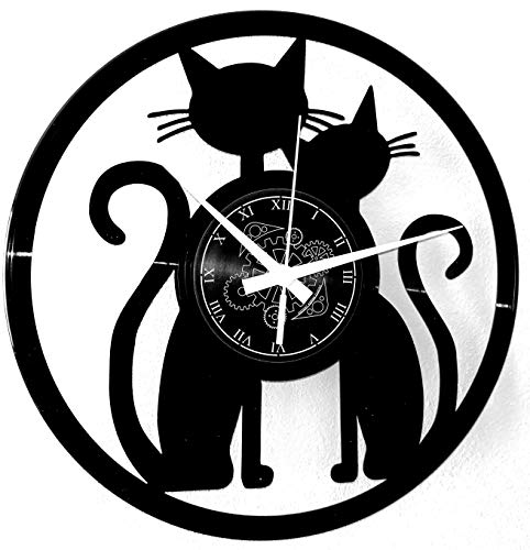 Instant Karma Clocks - Cat Couple Wall Clock - Romantic Cat Decor for Pet Lovers - Silent Quartz Movement - Gift Idea for Cats Enthusiasts