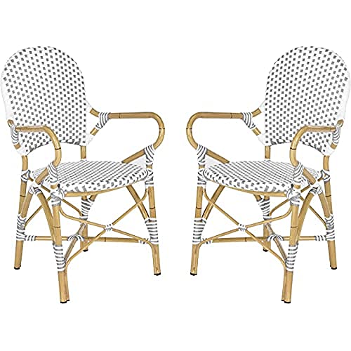SAFAVIEH Poly-Rattan Outdoor Dining Chairs - Set of 2, in Grey and White and Light Brown