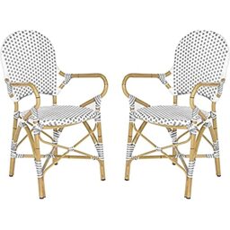 SAFAVIEH Poly-Rattan Outdoor Dining Chairs - Set of 2, in Grey and White and Light Brown