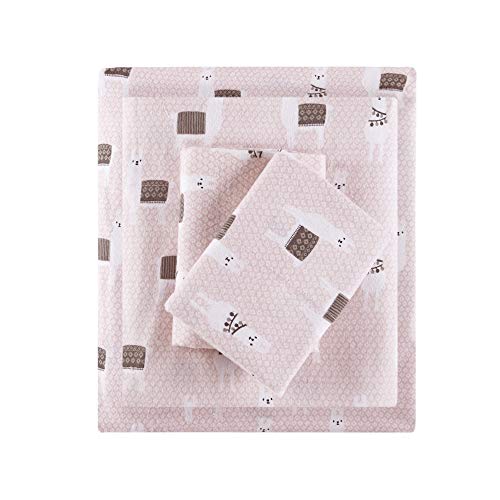 Intelligent Design Cozy Soft 100% Cotton Flannel Print Animals Stars Cute Warm, Ultra Soft Cold Weather Sheet Set Bedding, Full, Pink Llamas 4 Piece