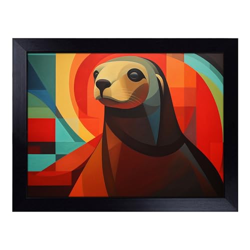 Lap Tray with Bean Bag Cushion, Sea Lion Constructivism - Handmade in the UK, Raised Wooden Edge, Padded Cushion, Heat-Resistant Wipe-Clean Surface, for Meals, Laptops and Crafts