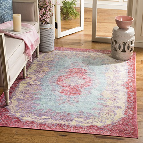 Safavieh Boho Chic Indoor Woven Rectangle Area Rug, Windsor Collection, WDS305, in Light Blue / Fuchsia, 122 X 183 cm for Living Room, Bedroom or Any Indoor Space