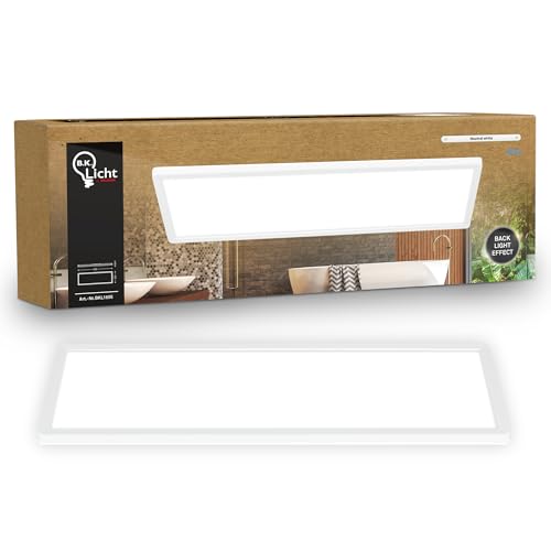 B.K.Licht - LED Panel, Slim, 4000K Neutral White, Indirect Backlighting, IP44 Splash-Proof, Ceiling Lights, Bathroom Light, Bathroom Lights Ceiling, Living Room, 58 x 20 x 3 cm, White