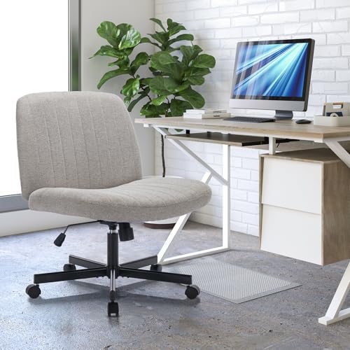 COLAMY Wide Office Chair, Padded Armless Task VanityChair Swivel Home Office Desk Chair 115°Rocking Mid Back Ergonomic Computer Chair for Home Working, Make Up, Gaming (With Wheels, LightGrey)