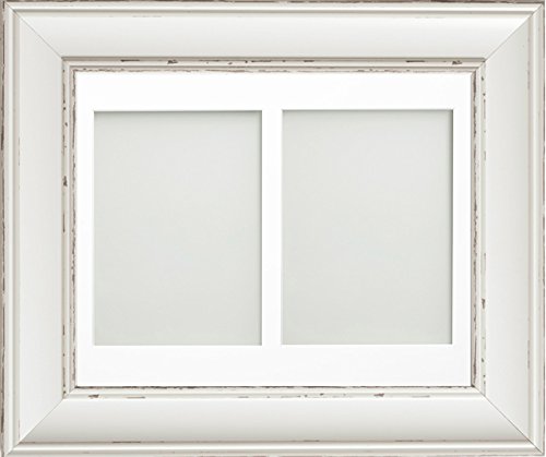 Frame Company Brooke Range 16 x 12 Inches Antique White Picture Photo Frame with White 2 Aperture Mount for Image Size 9 x 7 Inches, Portrait