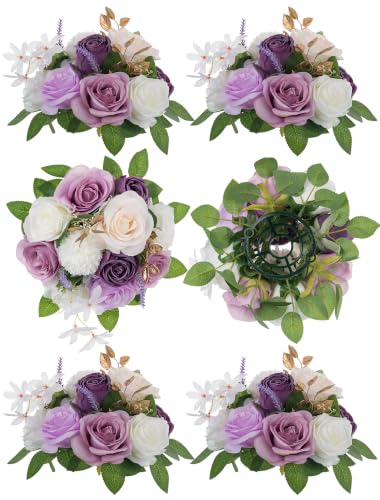 BLOSMON Artificial Flowers Ball Wedding Centerpieces 6 Pcs Lilac Rose Artificial Flower Center Pieces Decoration for Table Silk Kissing Ball Faux Floral Bouquet Arrangements for Home Party DIY Decor