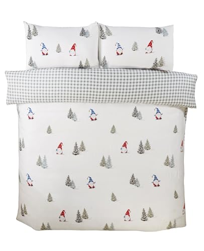 Rapport home Christmas Gonks Duvet Cover Set King - Festive Microfibre Bedding with Reversible Design, Soft & Easy Care for Winter Holiday Decor