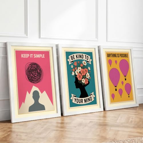 Mindful Growth & Optimism Modern Set of 3 Framed Wall Art Prints A4