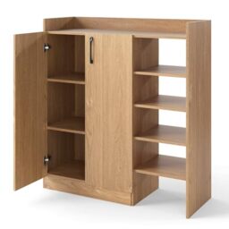 CASART Shoe Storage Cabinet, Modern Shoe Rack Storage Organiser with 2 Doors & Adjustable Shelves, Wooden Footwear Stand Rack for Hallway Entryway Living Room (7-Position Adjustable Shelves, Natural)