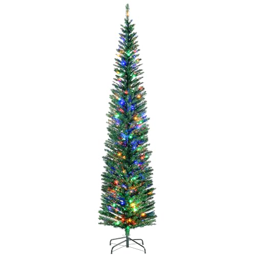 HOMCOM 7.5ft Pre Lit Artificial Christmas Tree w/ 200 Colourful LED Lights
