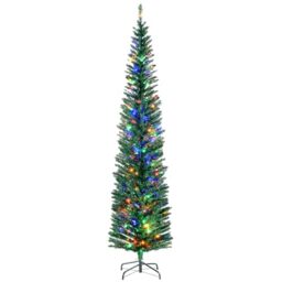 HOMCOM 7.5ft Pre Lit Artificial Christmas Tree w/ 200 Colourful LED Lights