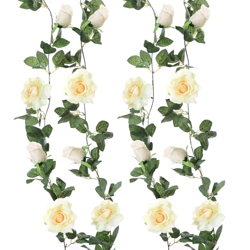 Felice Arts 2 Pack Champagne Flower Garland 13FT Beige Wedding Garland - Champagne Rose Vines, Hanging Fake Floral, Flower Table Arrangement, Spring Garland, Wedding Backdrop, Bridal Party Decor