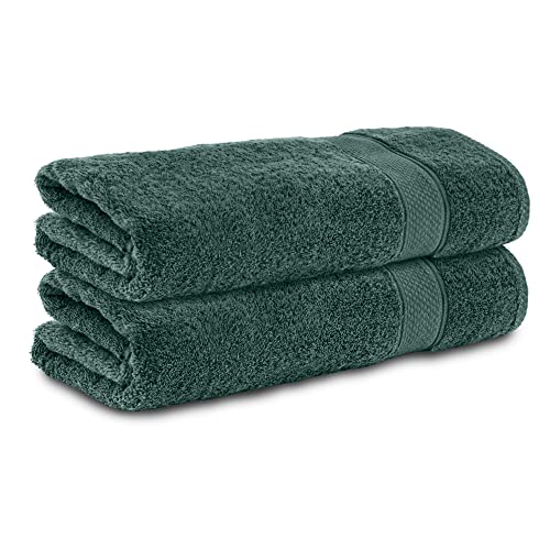 Komfortec Set of 2 Hand Towels 100% Cotton 470 g/m², Soft Terry Towelling, Large, Dark Green