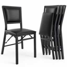 VECELO Upholstered Folding Dining Chair Set of 4 with Padded Seat, Heavy Duty Metal Frame for Kitchen, Living Room, No Assembly, Space-Saving, Black