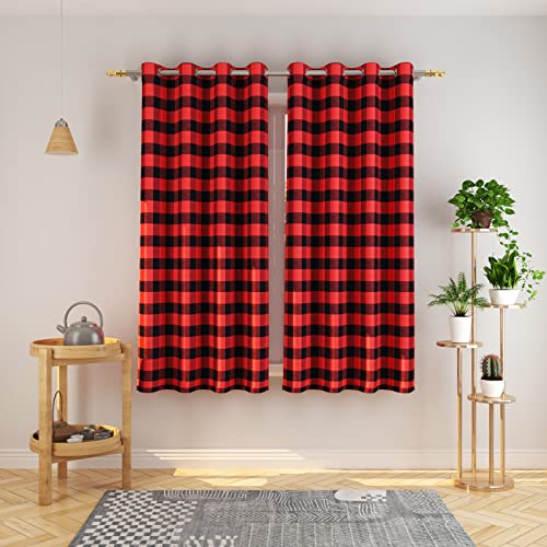 Natus Weaver Buffalo Check Curtains 54 inches Long Basement Red and Black Gingham Plaid Kitchen Window Curtain Panels Living Room Checker Drapes Bedroom Grommet Top Window Treatment 2 Panels